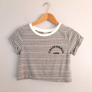 WK 1989 Gray & White Striped California Crop Top